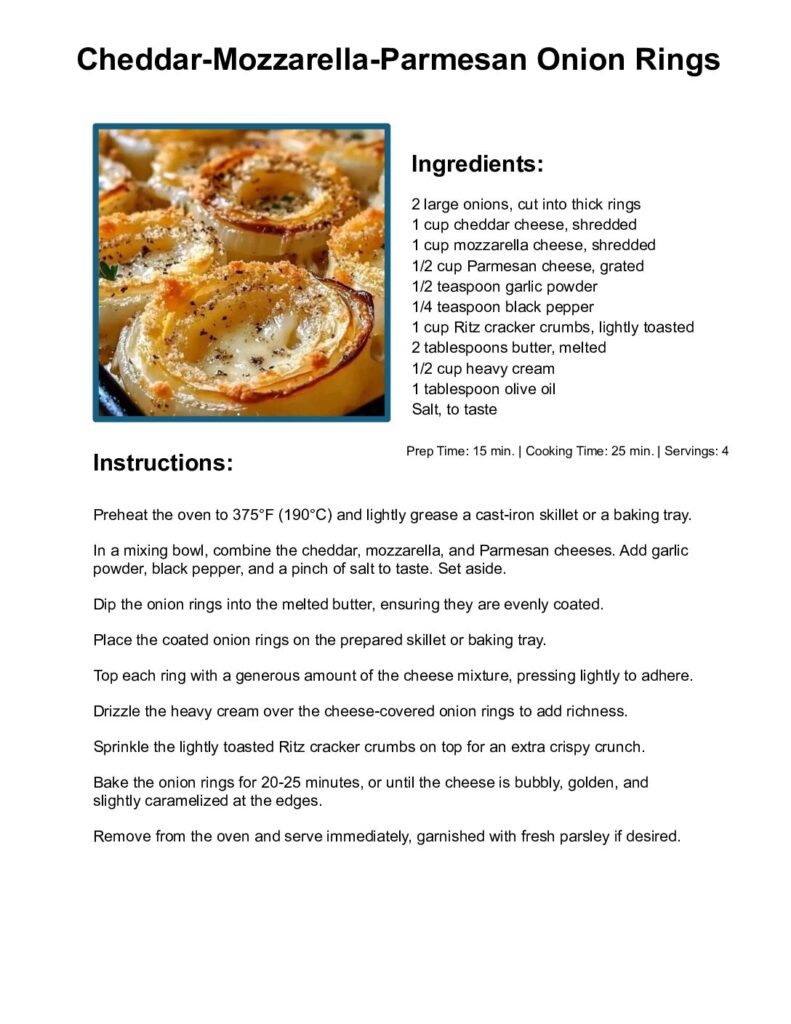 thumbnail of Cheddar Mozzarella Parmesan Onion Rings