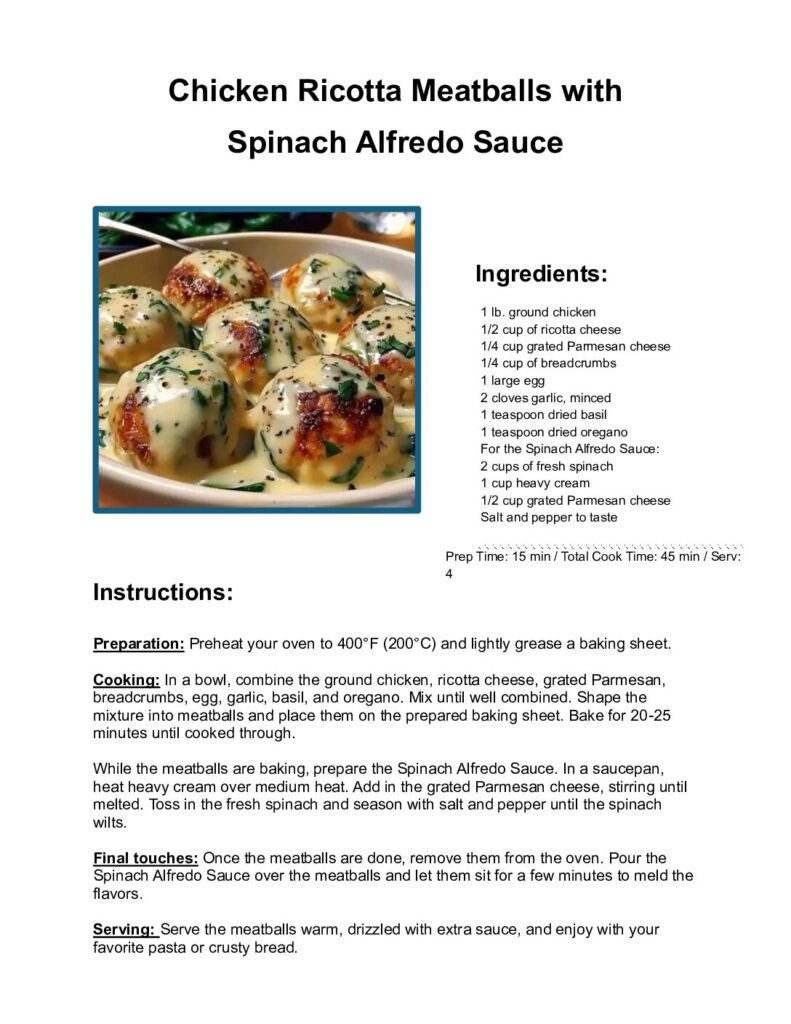 thumbnail of Chicken Ricotta Meatballs with Spinach Alfredo Sauce