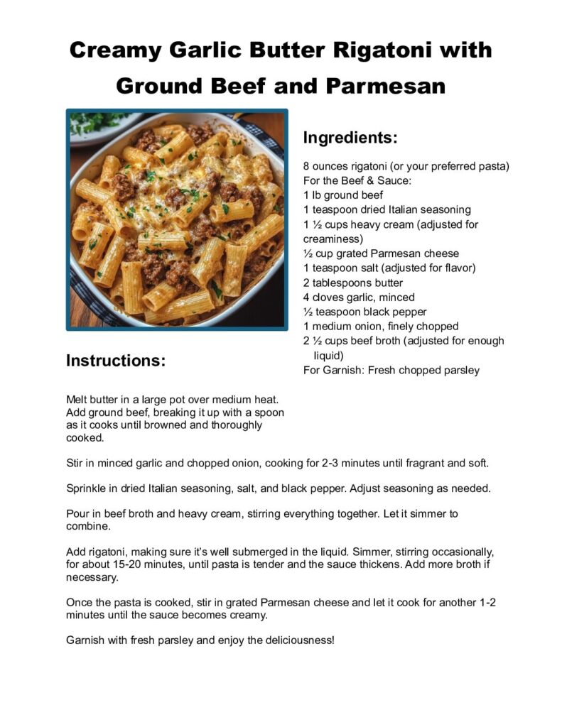 thumbnail of Creamy Garlic Butter Rigatoni with Ground Beef and Parmesan