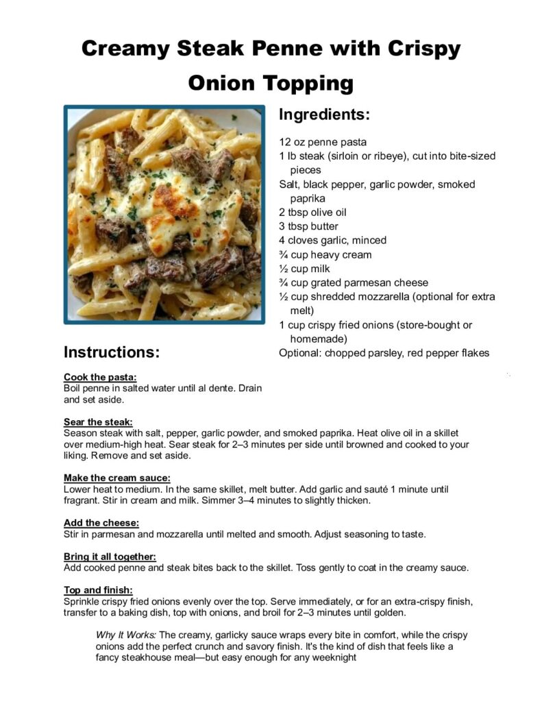 thumbnail of Creamy Steak Penne with Crispy Onion Topping