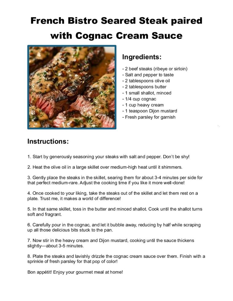 thumbnail of French Bistro Seared Steak paired with Cognac Cream Sauce