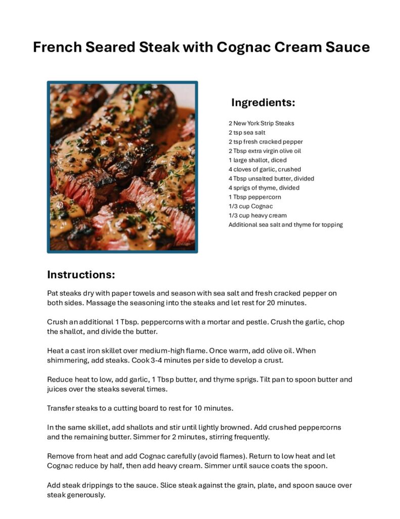 thumbnail of French Seared Steak with Cognac Cream Sauce