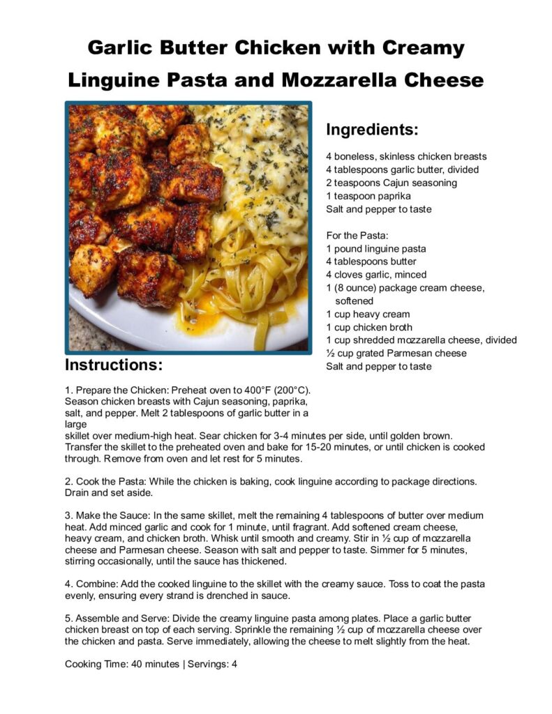 thumbnail of Garlic Butter Chicken with Creamy Linguine Pasta and Mozzarella Cheese