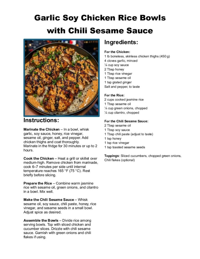 thumbnail of Garlic Soy Chicken Rice Bowls with Chili Sesame Sauce