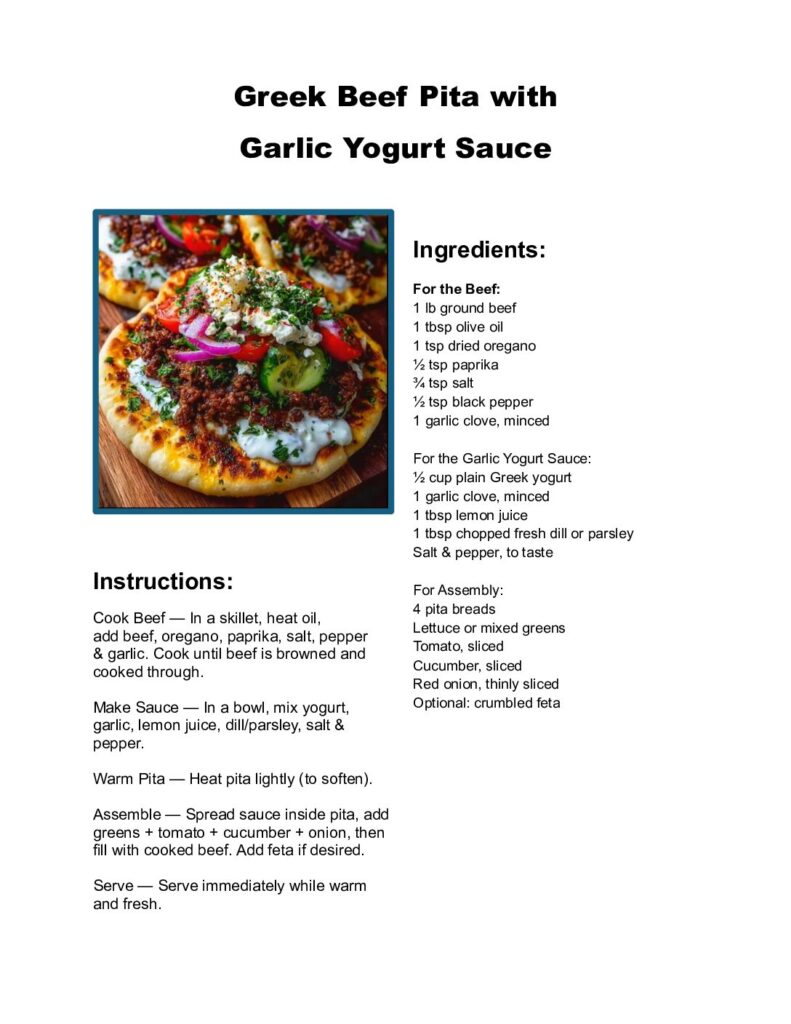 thumbnail of Greek Beef Pita with Garlic Yogurt Sauce