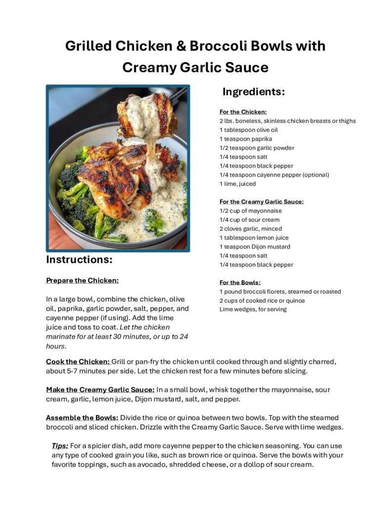 thumbnail of Grilled Chicken Broccoli Bowls with Creamy Garlic Sauce