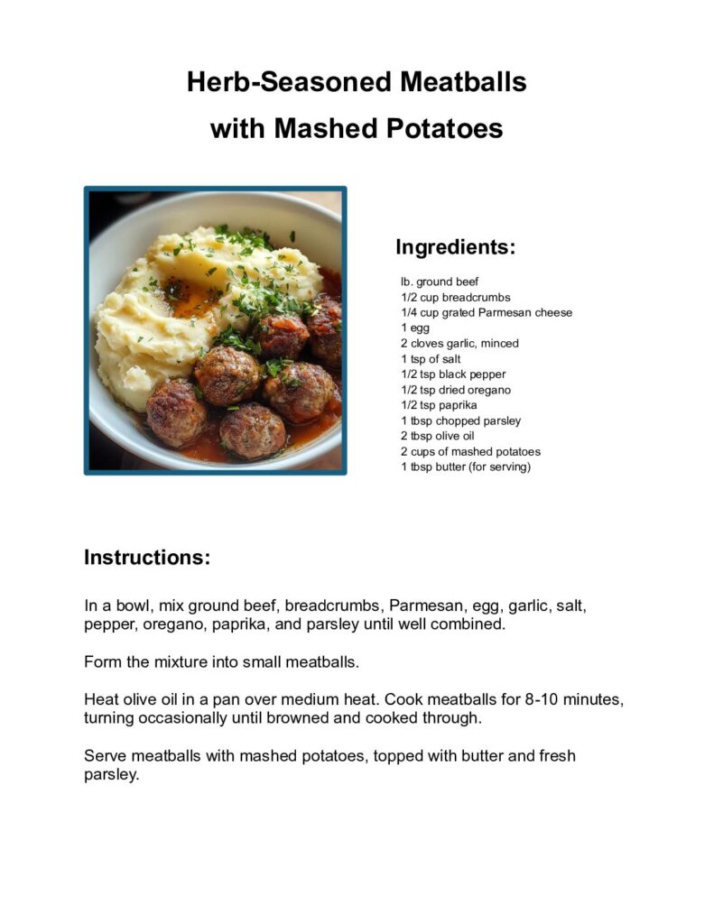 thumbnail of Herb Seasoned Meatballs with Mashed Potatoes