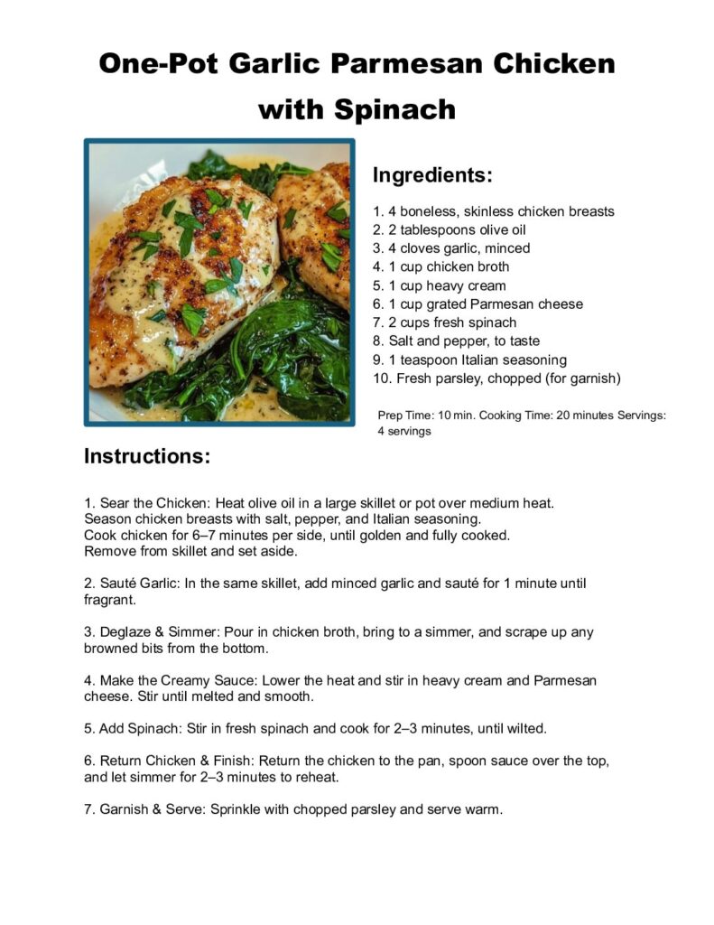 thumbnail of One Pot Garlic Parmesan Chicken and Spinach