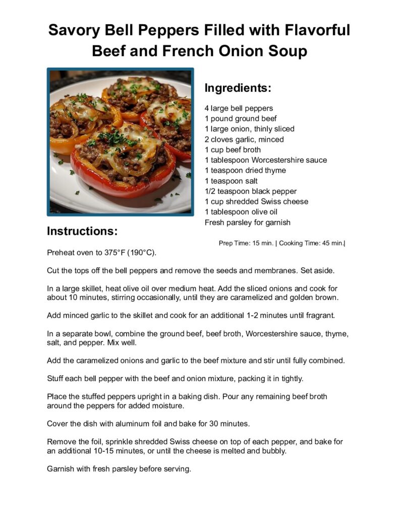 thumbnail of Savory Bell Peppers Filled with Flavorful Beef and French Onion Soup