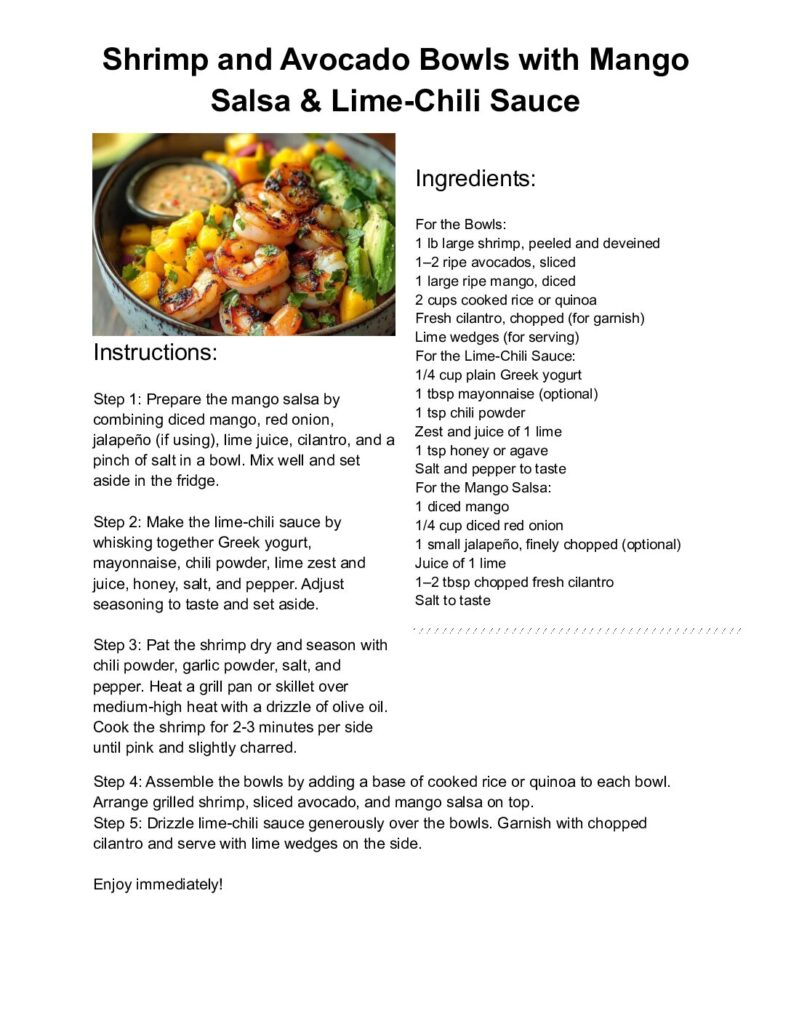 thumbnail of Shrimp and Avocado Bowls with Mango Salsa and Lime Chili Sauce