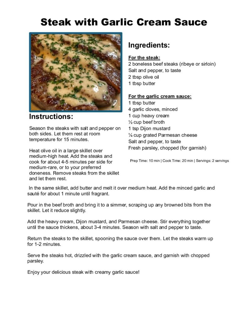 thumbnail of Steak with Garlic Cream Sauce