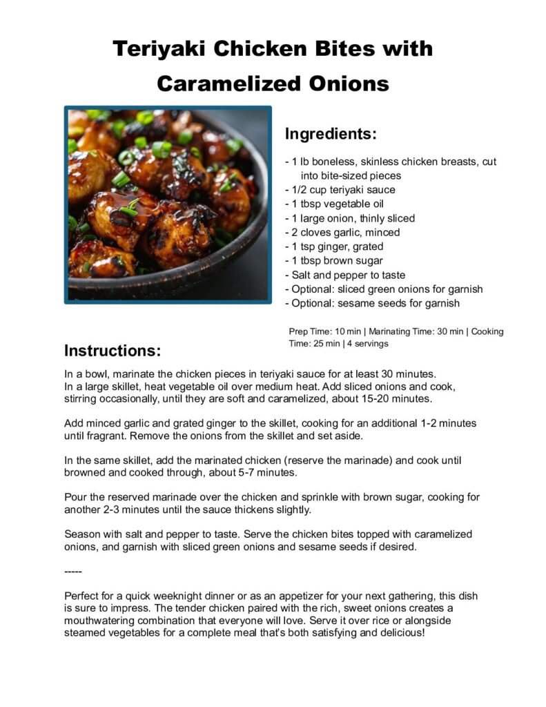 thumbnail of Teriyaki Chicken Bites with Caramelized Onions